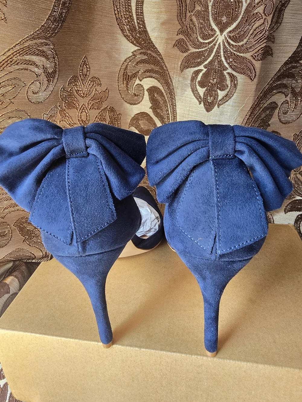 Elegant Navy Pointed-Toe Ankle-Tie Heels